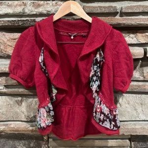 Knitted & Knotted Anthropologie Wool, Angora, and Silk Open Cardigan Half Sleeve